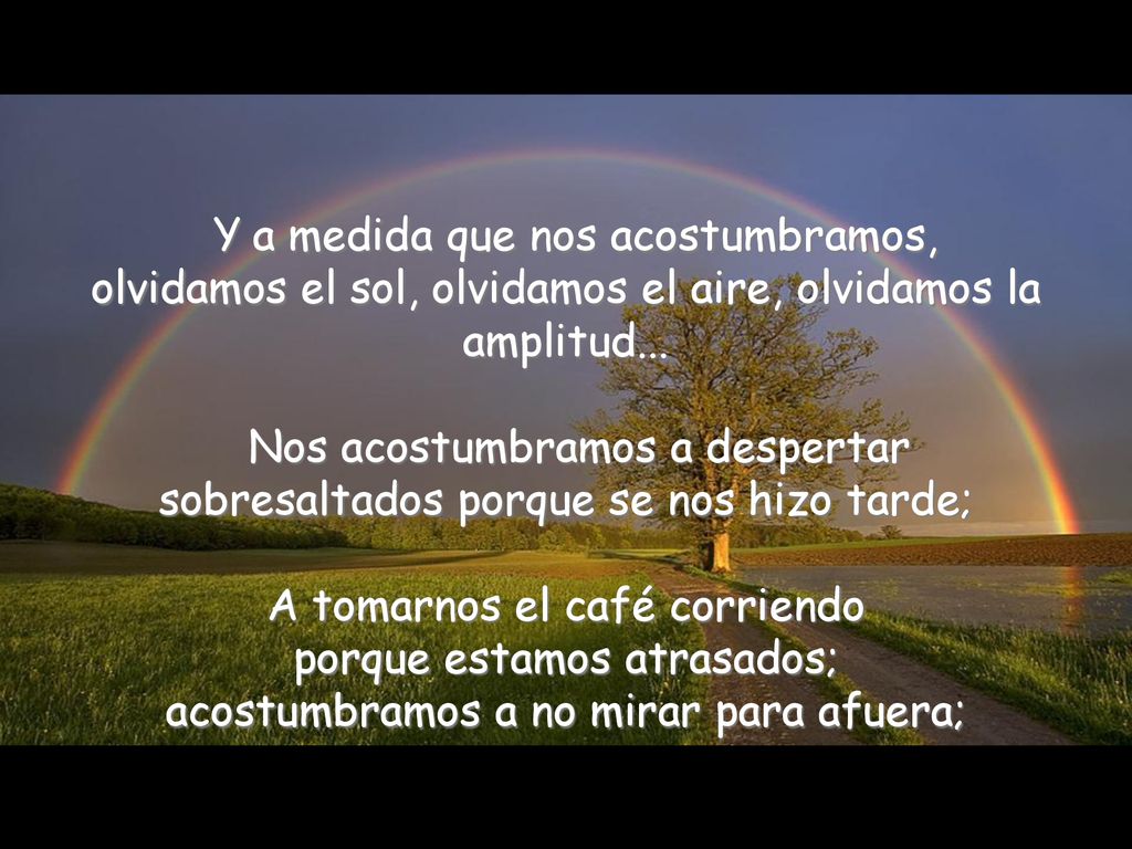 Y a medida que nos acostumbramos, olvidamos el sol, olvidamos el aire, olvidamos la amplitud...