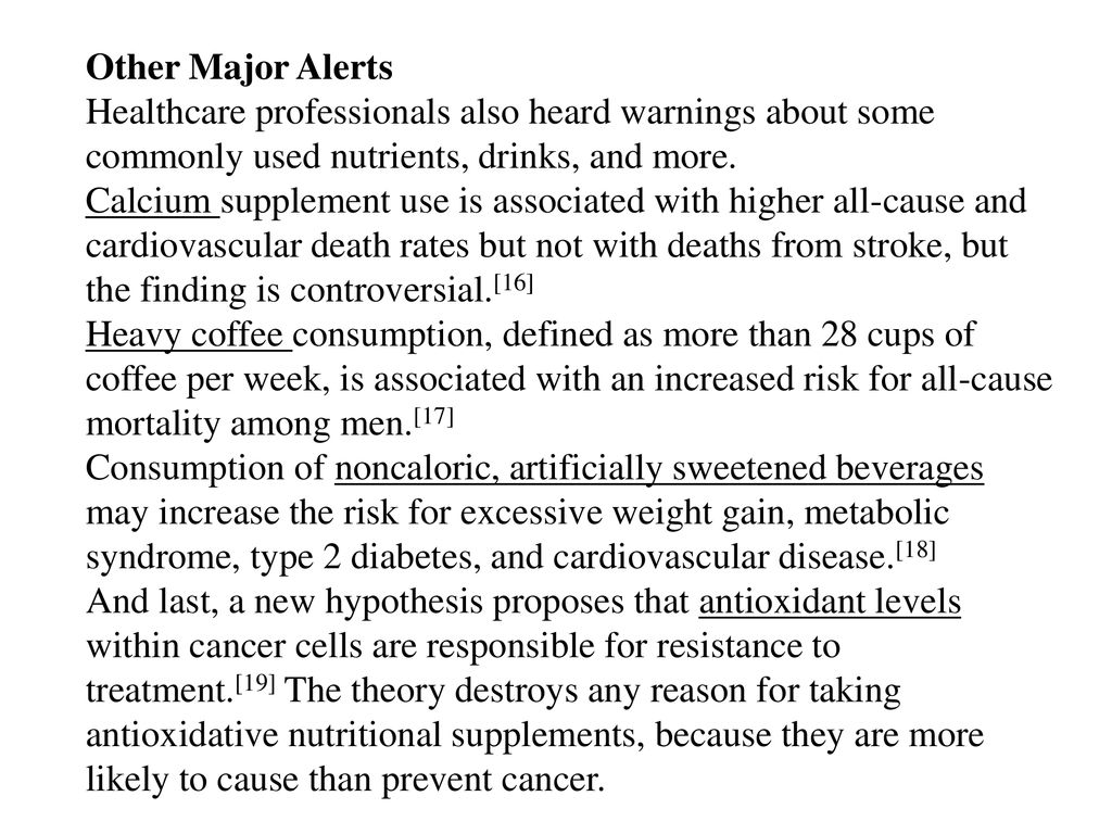 Other Major Alerts Healthcare professionals also heard warnings about some commonly used nutrients, drinks, and more.