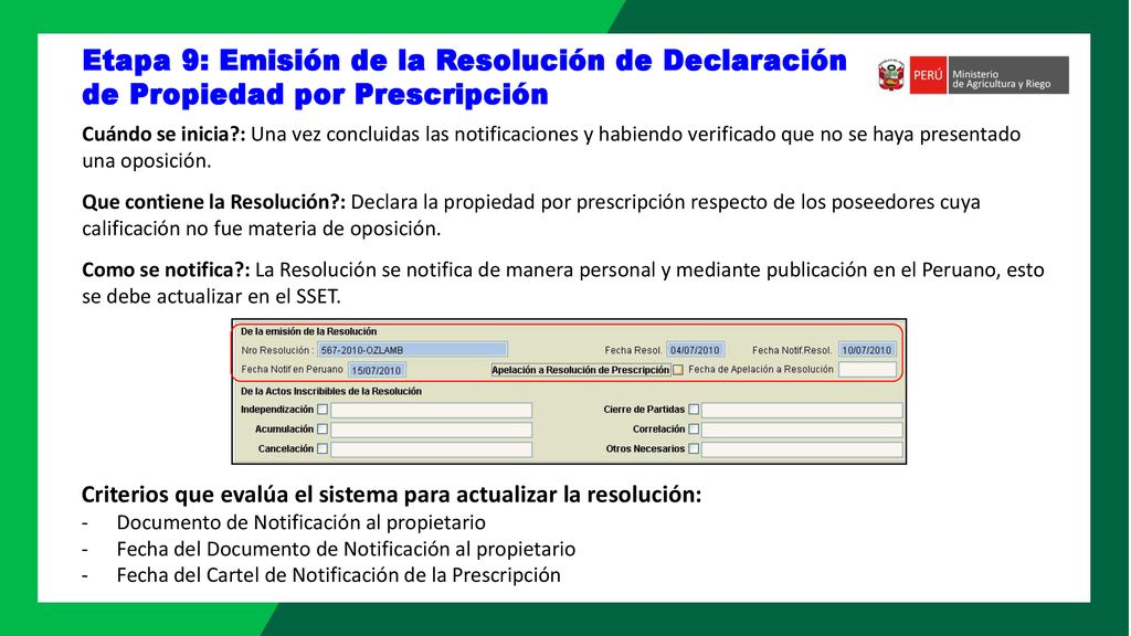 Etapa 9: Emisión de la Resolución de Declaración de Propiedad por Prescripción