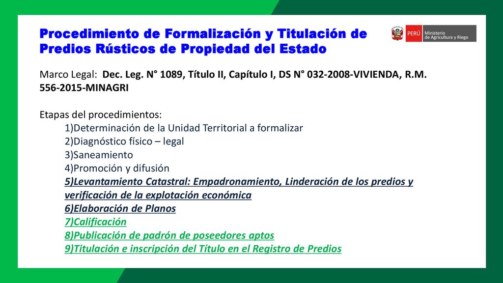 Procedimiento de Formalización y Titulación de Predios Rústicos de Propiedad del Estado