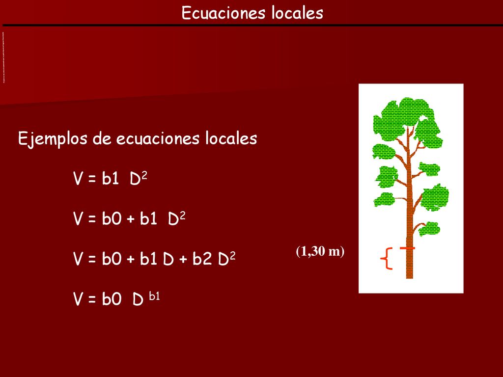 Ejemplos de ecuaciones locales V = b1 D2 V = b0 + b1 D2