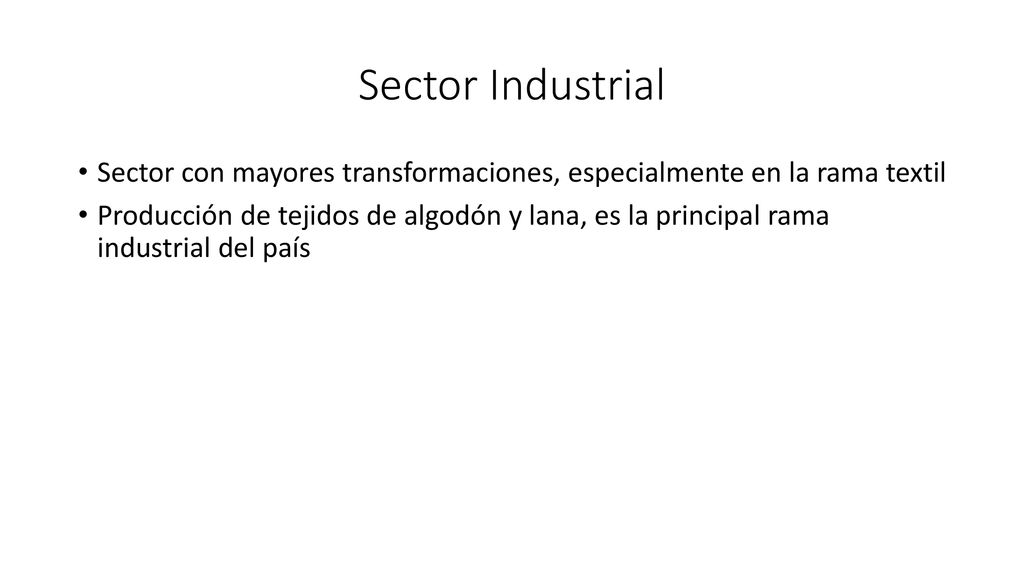 Sector Industrial Sector con mayores transformaciones, especialmente en la rama textil.