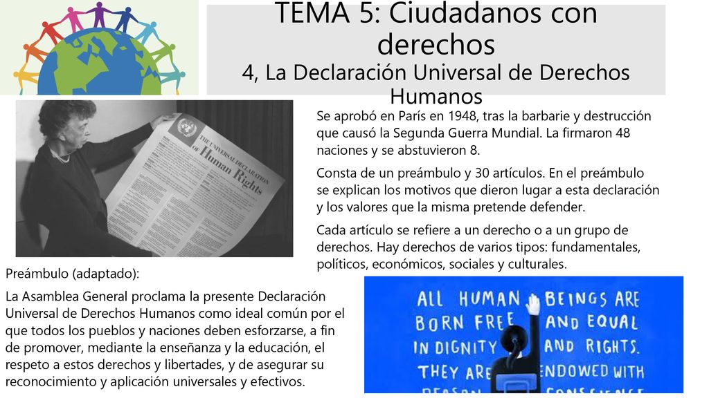 TEMA 5: Ciudadanos con derechos 4, La Declaración Universal de Derechos Humanos