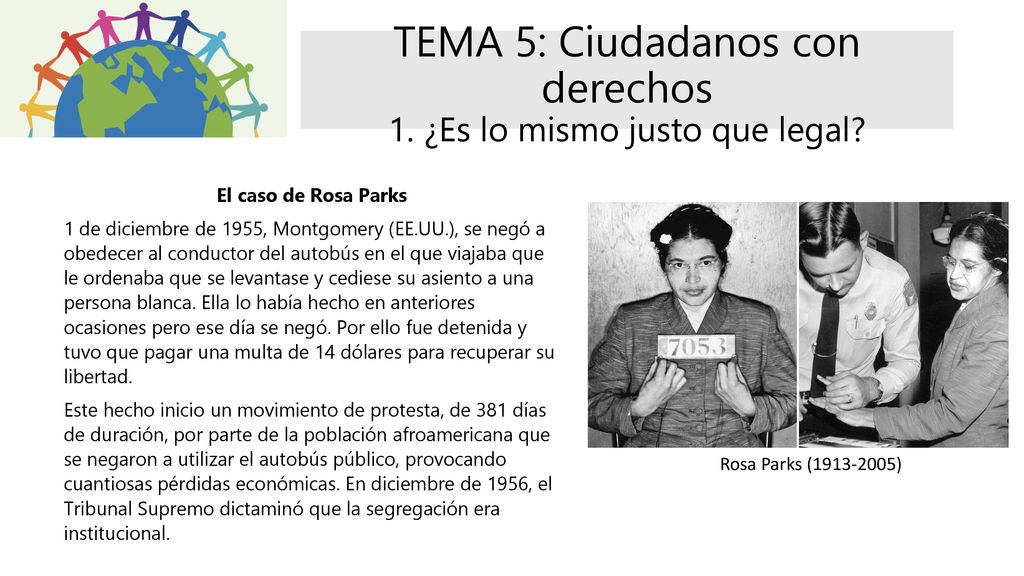 TEMA 5: Ciudadanos con derechos 1. ¿Es lo mismo justo que legal