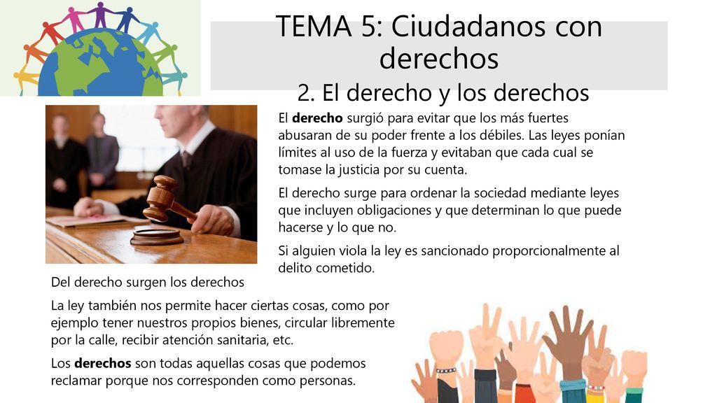 TEMA 5: Ciudadanos con derechos 2. El derecho y los derechos