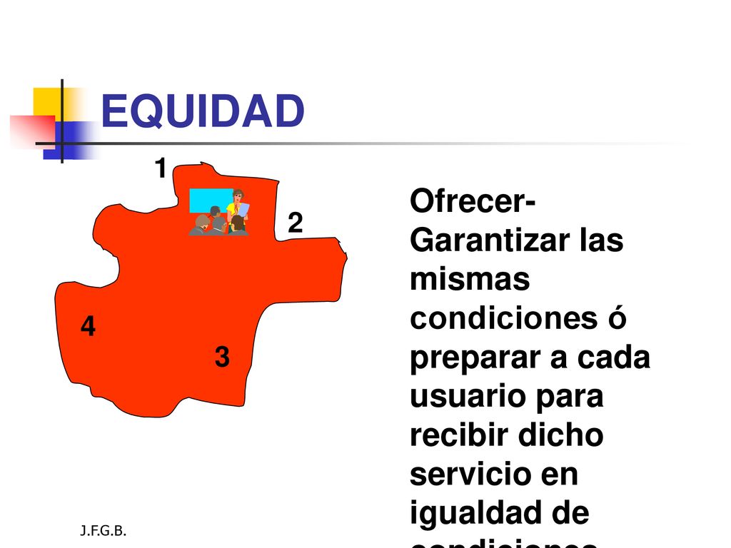 EQUIDAD 1. Ofrecer- Garantizar las mismas condiciones ó preparar a cada usuario para recibir dicho servicio en igualdad de condiciones.