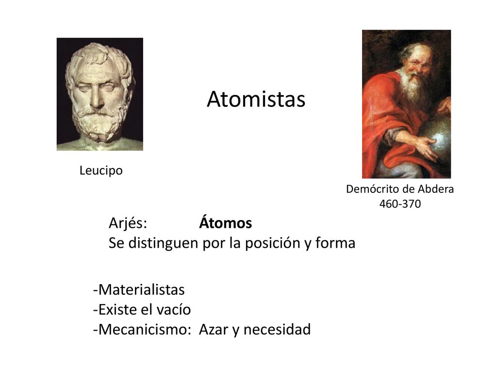 Atomistas Arjés: Átomos Se distinguen por la posición y forma