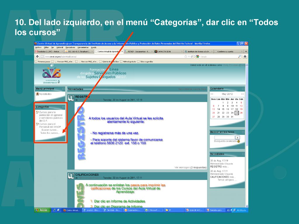 10. Del lado izquierdo, en el menú Categorías , dar clic en Todos los cursos