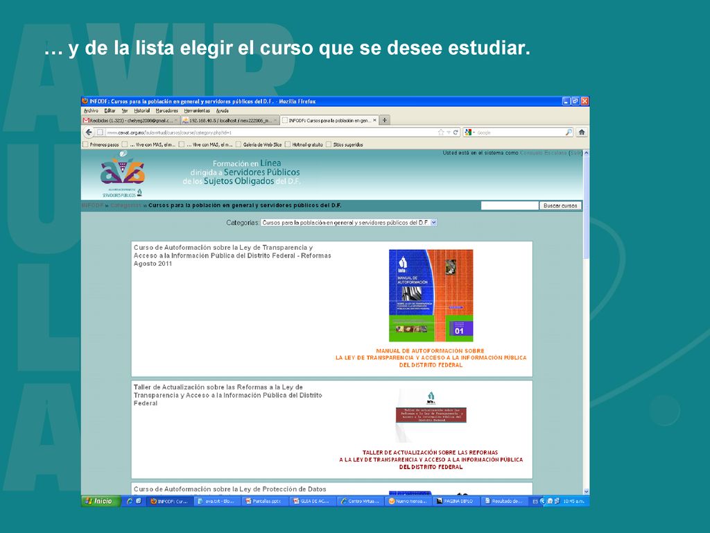 … y de la lista elegir el curso que se desee estudiar.