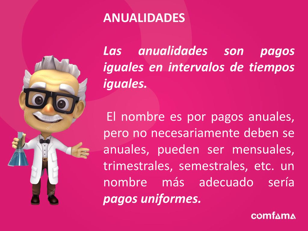 ANUALIDADES Las anualidades son pagos iguales en intervalos de tiempos iguales.