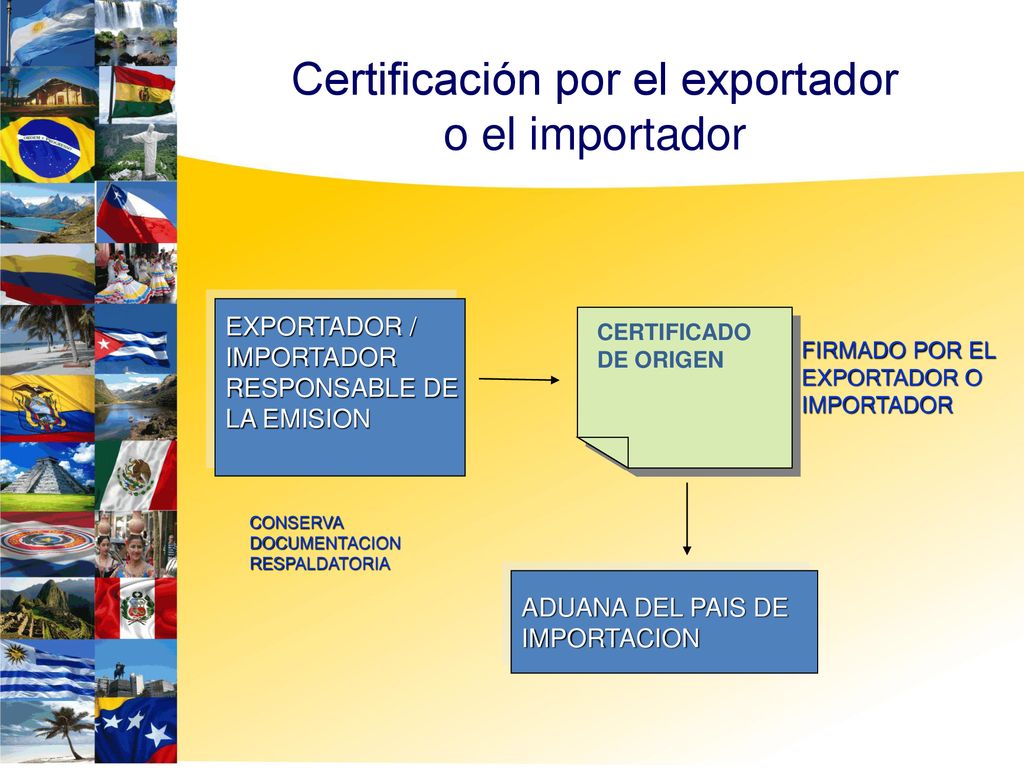 Certificación por el exportador o el importador