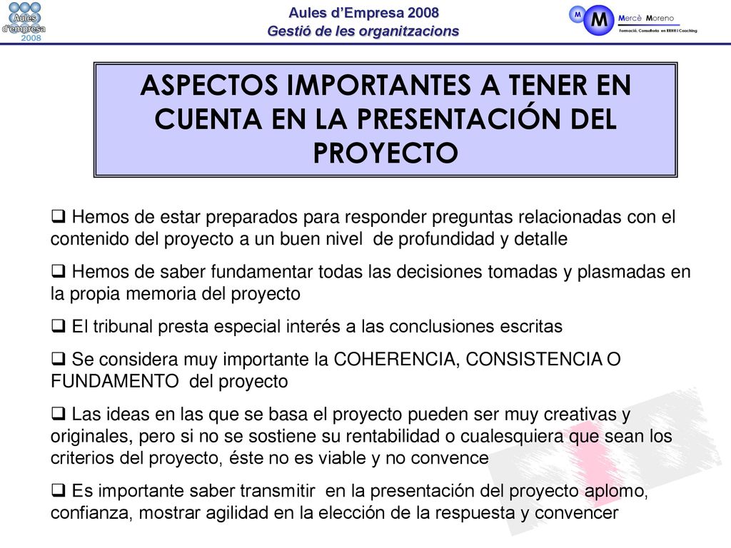 ASPECTOS IMPORTANTES A TENER EN CUENTA EN LA PRESENTACIÓN DEL PROYECTO