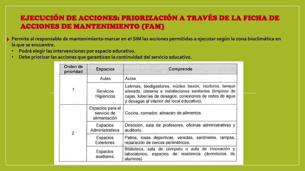 EJECUCIÓN DE ACCIONES: PRIORIZACIÓN A TRAVÉS DE LA FICHA DE ACCIONES DE MANTENIMIENTO (FAM)