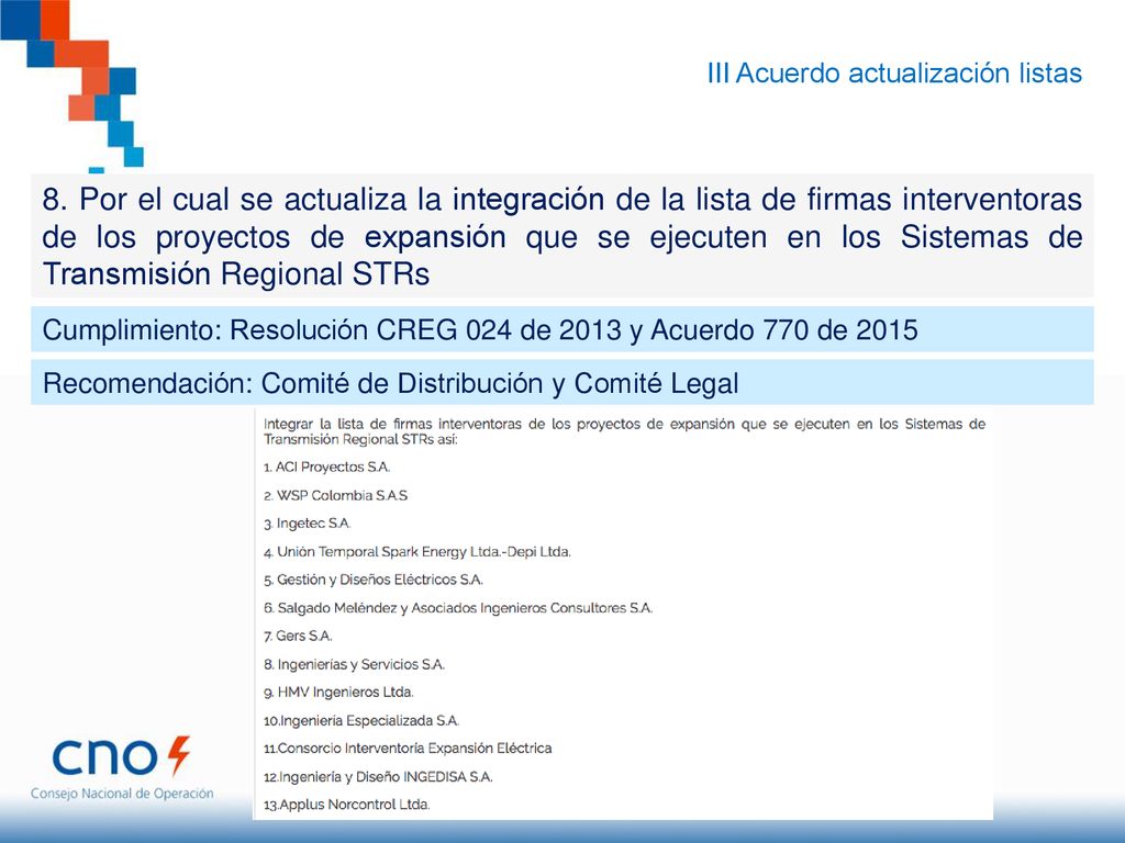 III Acuerdo actualización listas