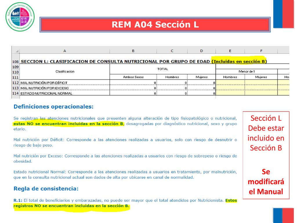 Sección L Debe estar incluido en Sección B Se modificará el Manual