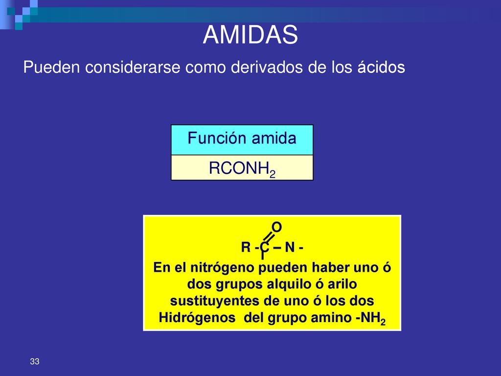 AMIDAS Pueden considerarse como derivados de los ácidos Función amida
