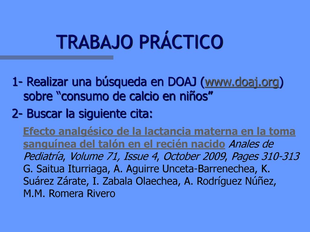 TRABAJO PRÁCTICO 1- Realizar una búsqueda en DOAJ (  sobre consumo de calcio en niños