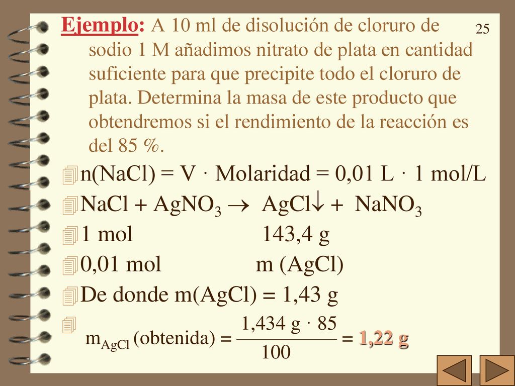 n(NaCl) = V · Molaridad = 0,01 L · 1 mol/L