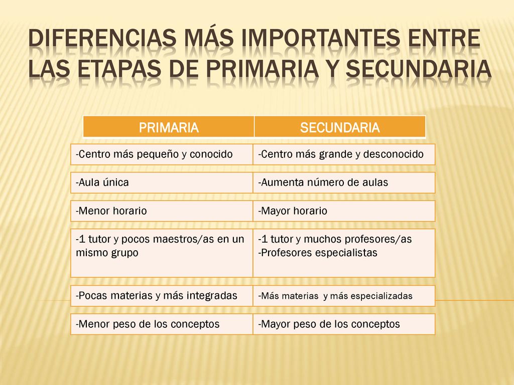 Diferencias más importantes entre las etapas de primaria y secundaria
