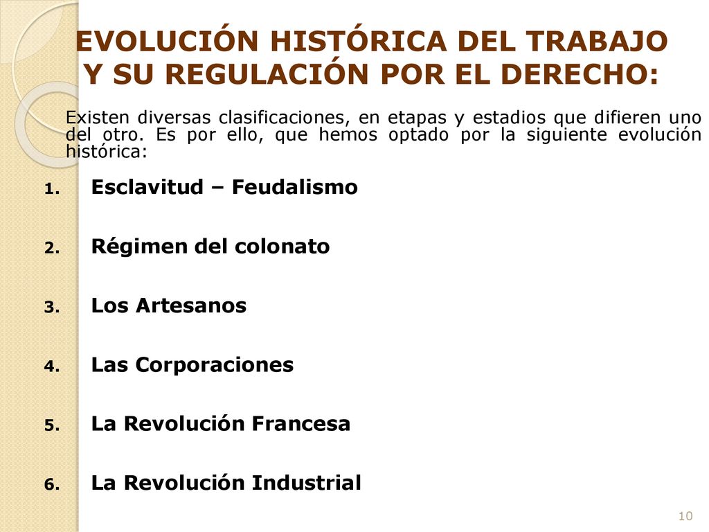EVOLUCIÓN HISTÓRICA DEL TRABAJO Y SU REGULACIÓN POR EL DERECHO: