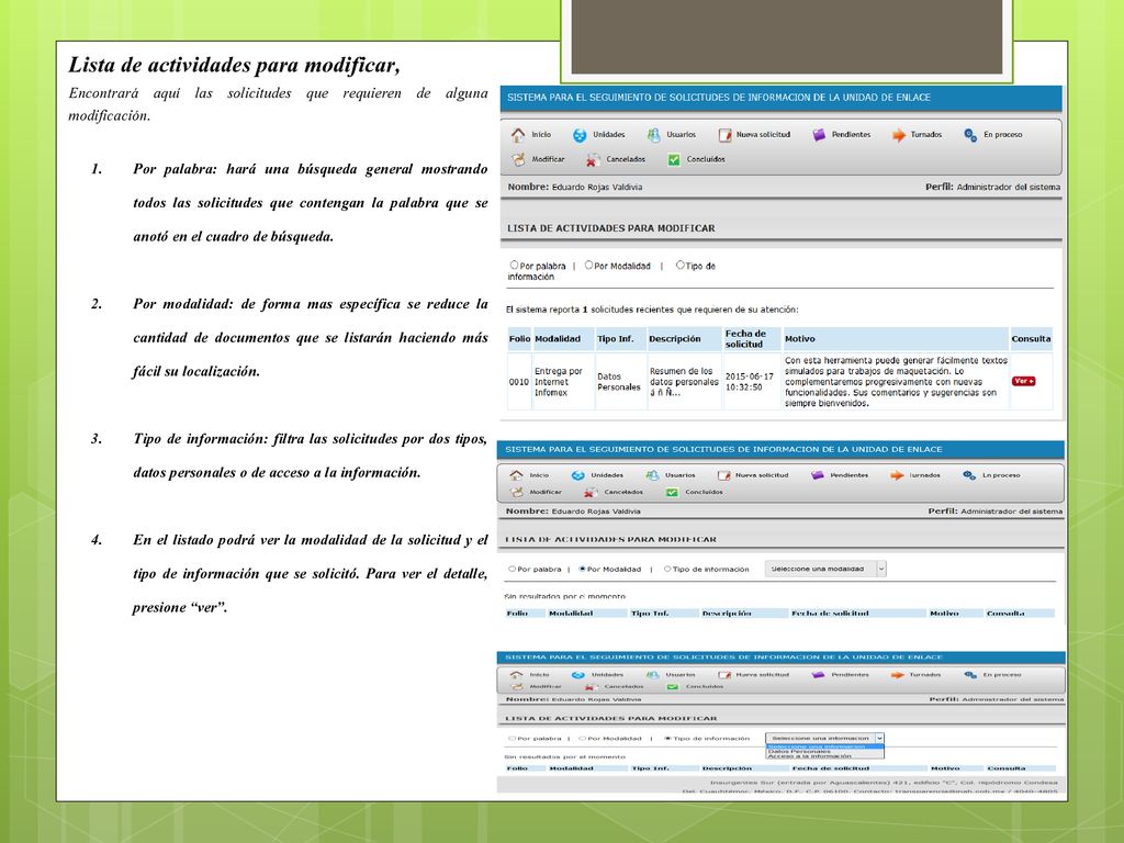 Lista de actividades para modificar,