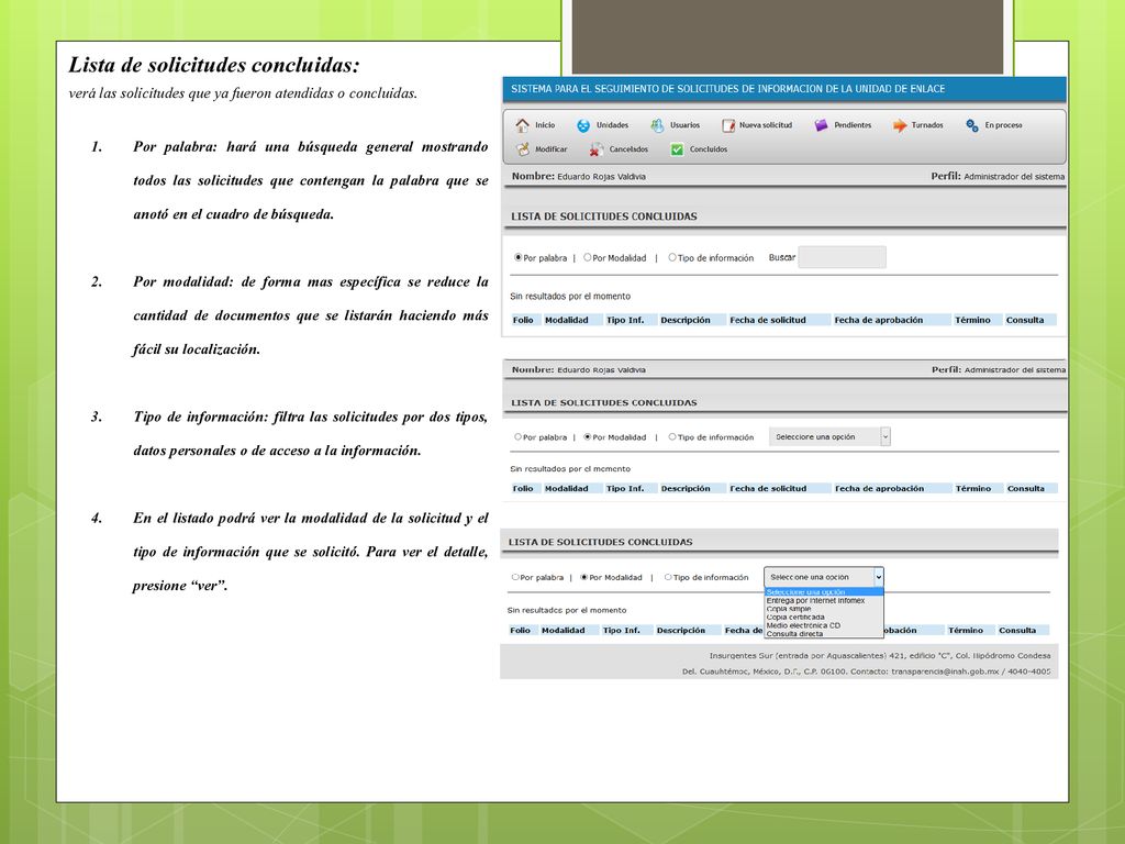 Lista de solicitudes concluidas: