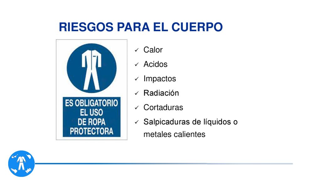 RIESGOS PARA EL CUERPO Calor Acidos Impactos Radiación Cortaduras
