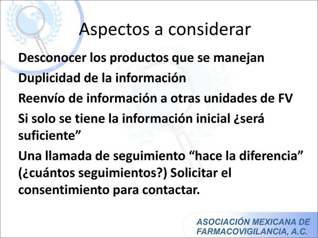 Aspectos a considerar Desconocer los productos que se manejan