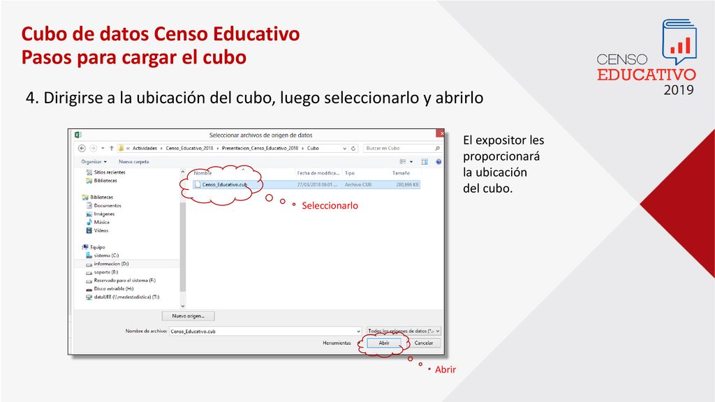 Cubo de datos Censo Educativo Pasos para cargar el cubo