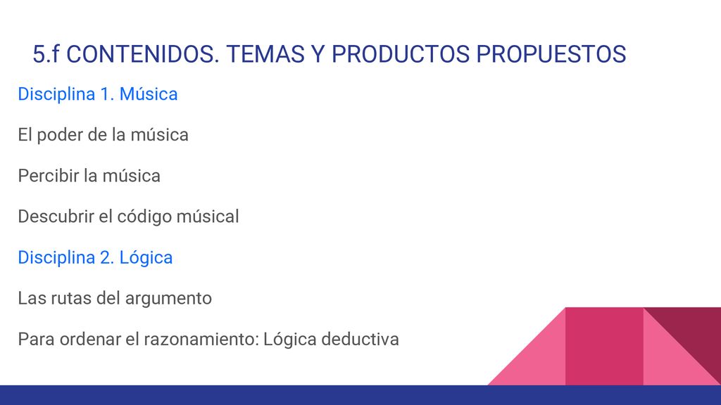 5.f CONTENIDOS. TEMAS Y PRODUCTOS PROPUESTOS