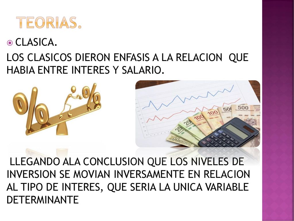 TEORIAS. CLASICA. LOS CLASICOS DIERON ENFASIS A LA RELACION QUE HABIA ENTRE INTERES Y SALARIO.