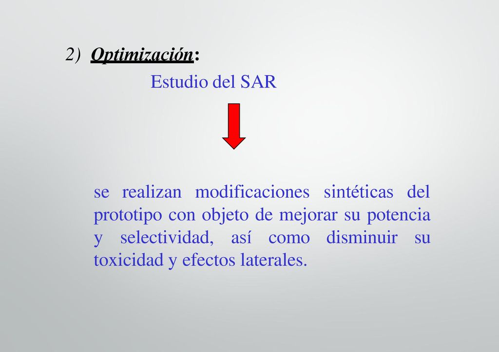 2) Optimización: Estudio del SAR. se realizan. modificaciones sintéticas del.