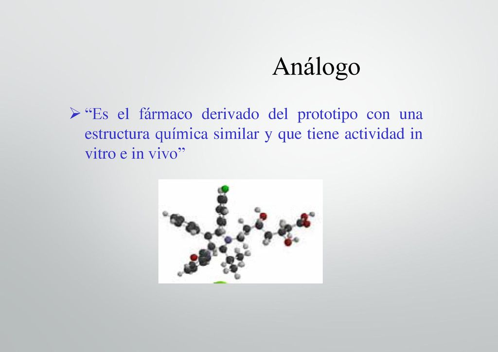 Análogo Es el fármaco derivado del prototipo con una estructura química similar y que tiene actividad in vitro e in vivo