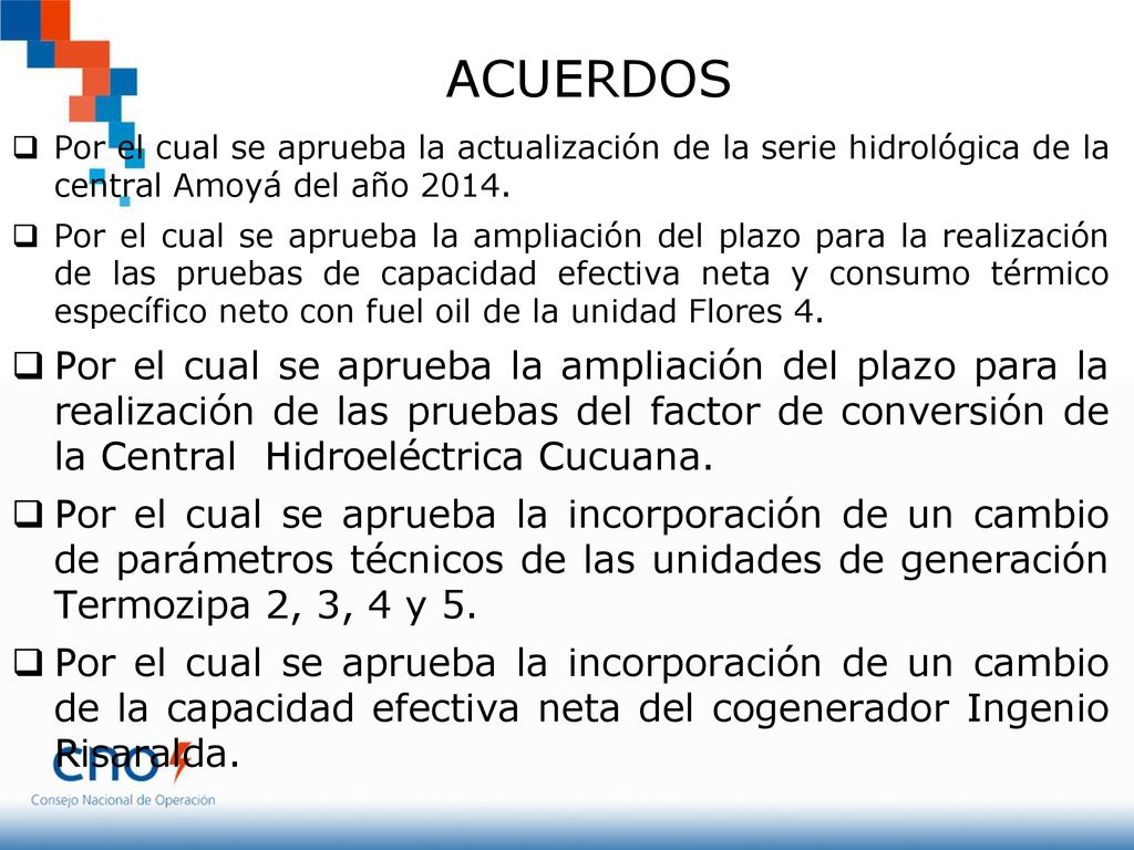 ACUERDOS Por el cual se aprueba la actualización de la serie hidrológica de la central Amoyá del año