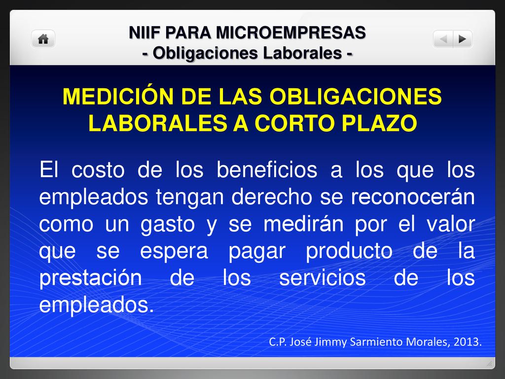 MEDICIÓN DE LAS OBLIGACIONES LABORALES A CORTO PLAZO
