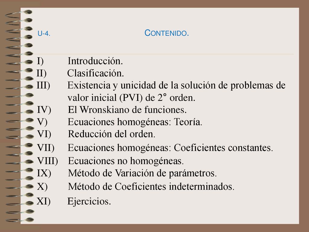 IV) El Wronskiano de funciones. V) Ecuaciones homogéneas: Teoría.