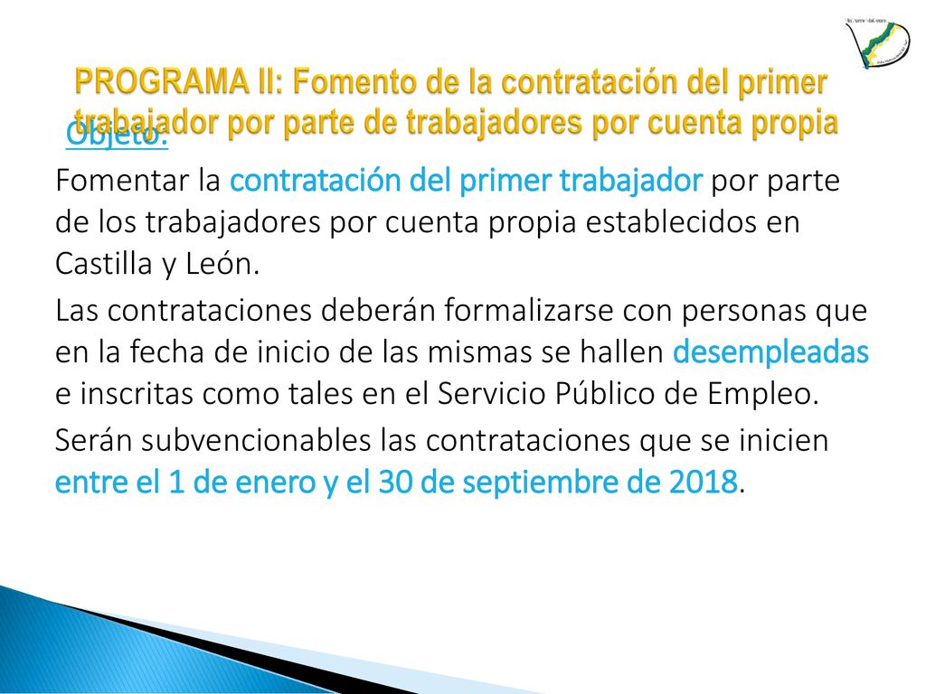 PROGRAMA II: Fomento de la contratación del primer trabajador por parte de trabajadores por cuenta propia