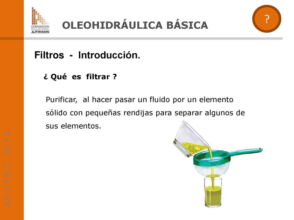OLEOHIDRÁULICA BÁSICA Filtros - Introducción. ¿ Qué es filtrar