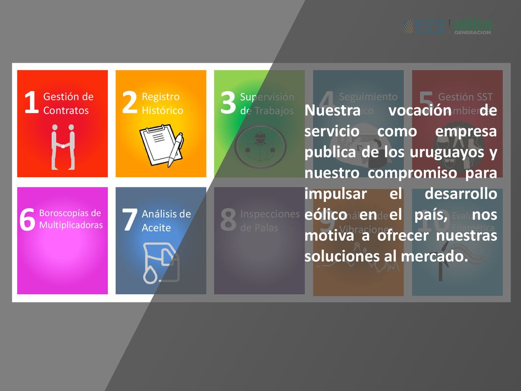 Nuestra vocación de servicio como empresa publica de los uruguayos y nuestro compromiso para impulsar el desarrollo eólico en el país, nos motiva a ofrecer nuestras soluciones al mercado.