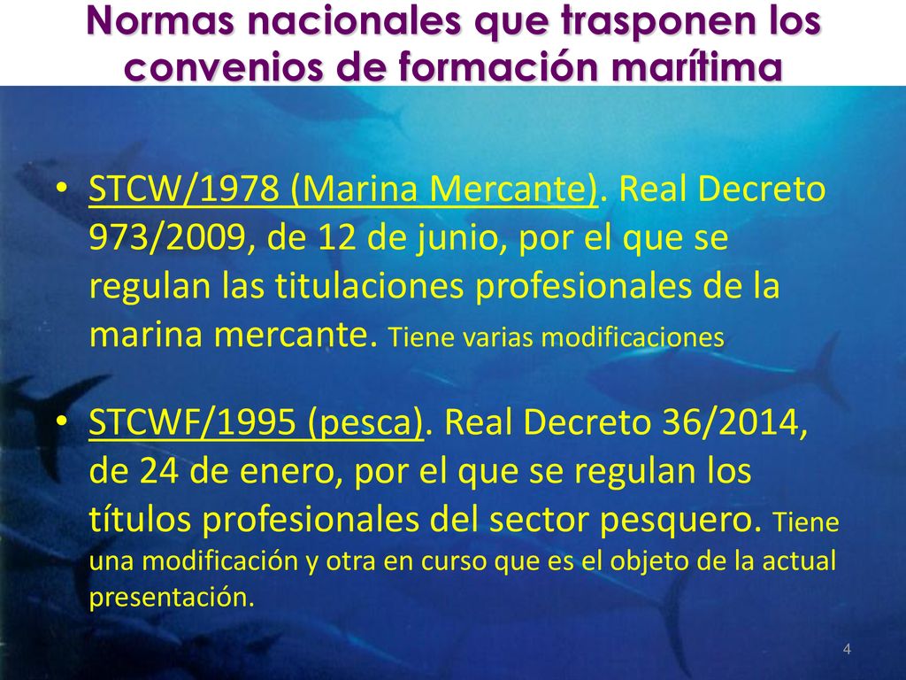 Normas nacionales que trasponen los convenios de formación marítima