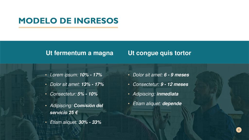 MODELO DE INGRESOS Ut fermentum a magna Ut congue quis tortor