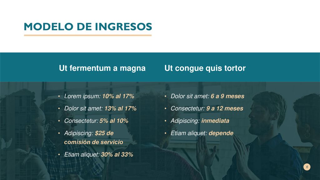 MODELO DE INGRESOS Ut fermentum a magna Ut congue quis tortor