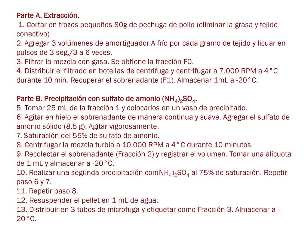 Parte A. Extracción. 1. Cortar en trozos pequeños 80g de pechuga de pollo (eliminar la grasa y tejido conectivo)