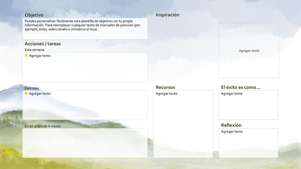 Objetivo Inspiración Acciones / tareas Recursos El éxito es como...