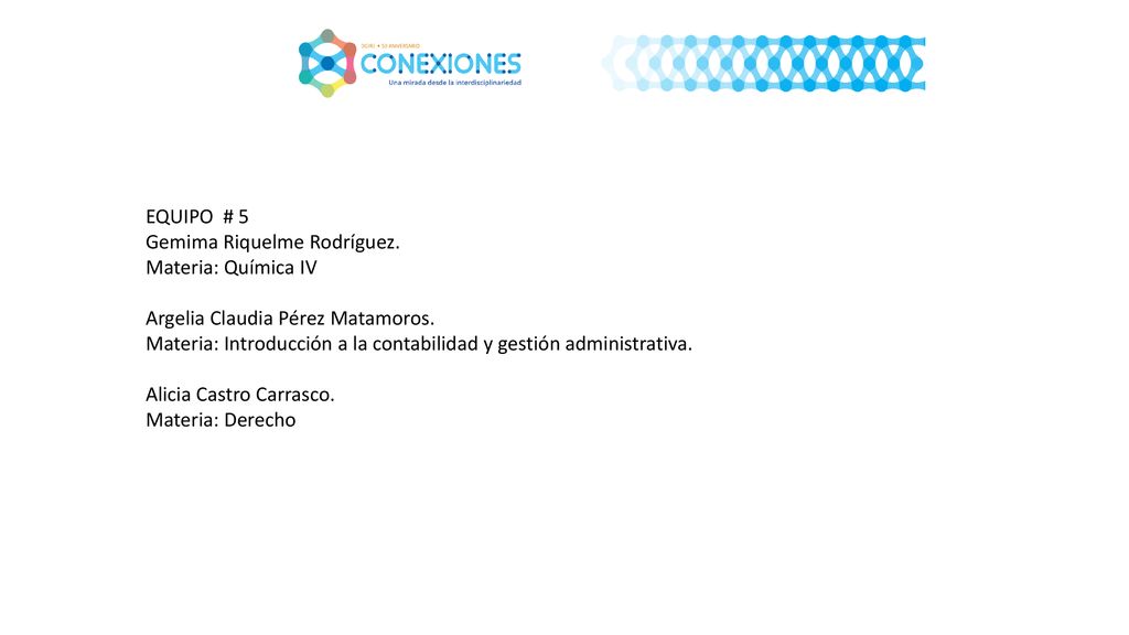 EQUIPO # 5 Gemima Riquelme Rodríguez. Materia: Química IV. Argelia Claudia Pérez Matamoros.