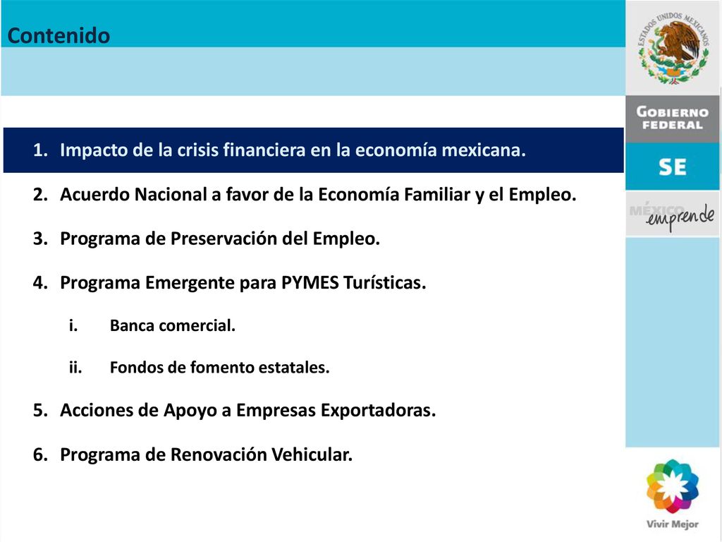 Contenido Impacto de la crisis financiera en la economía mexicana.