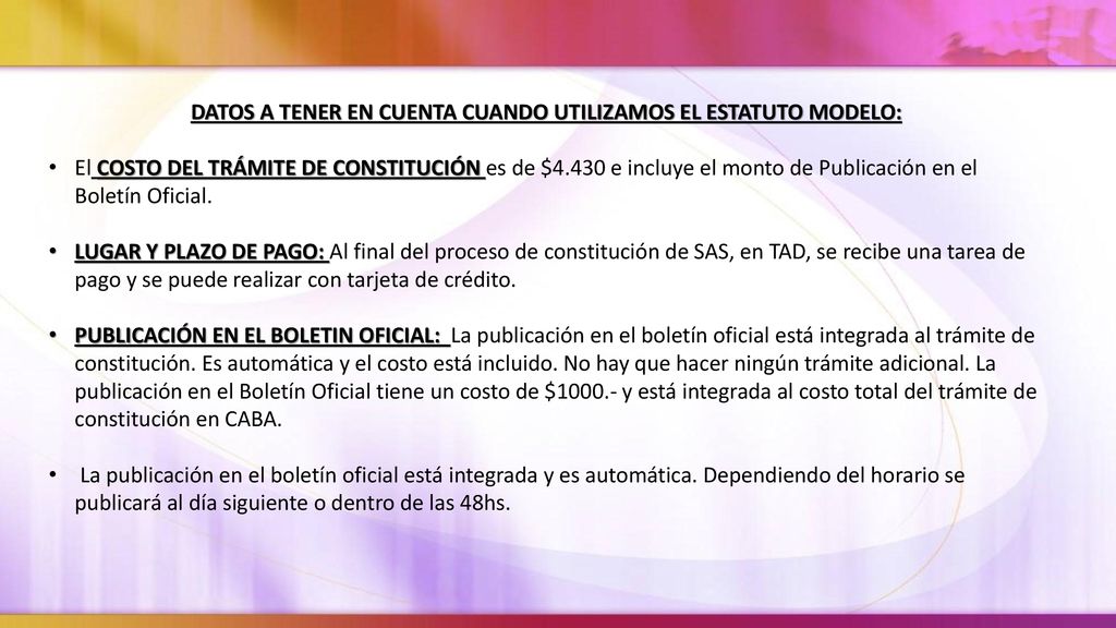 DATOS A TENER EN CUENTA CUANDO UTILIZAMOS EL ESTATUTO MODELO: