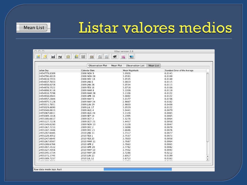 Listar valores medios