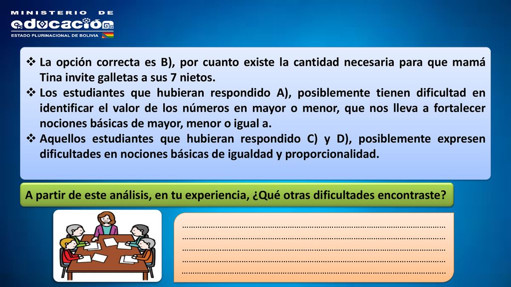 La opción correcta es B), por cuanto existe la cantidad necesaria para que mamá Tina invite galletas a sus 7 nietos.