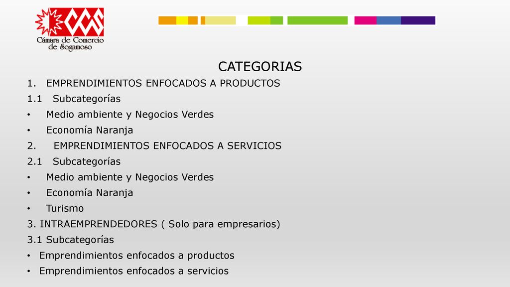 CATEGORIAS EMPRENDIMIENTOS ENFOCADOS A PRODUCTOS 1.1 Subcategorías